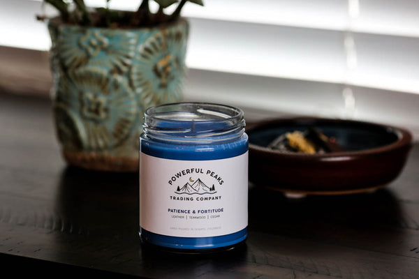 Patience & Fortitude - Leather | Teakwood | Cedar - 8 oz. Soy Wax Candle